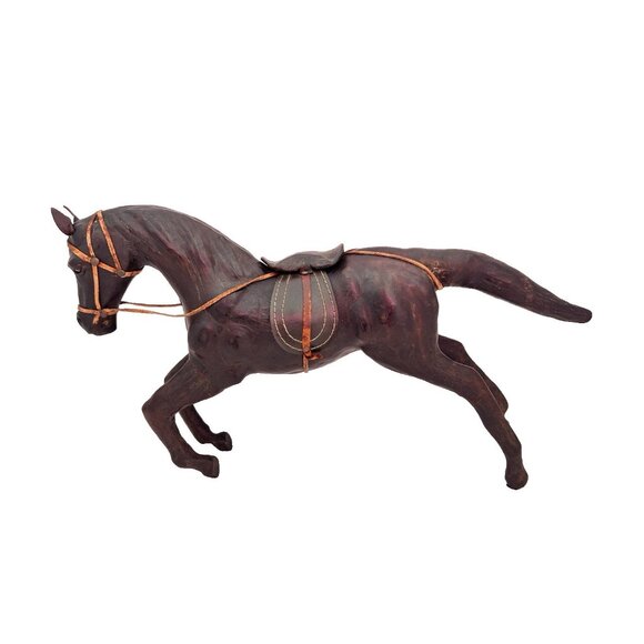 Leather Wrapped Horse Statue Figure 16"L x 10"H Equestrian Equine Glass Eye Vtg - Picture 1 of 16
